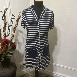 Misakia Women Loose Short Sleeve Lace V-Neck Stripe Printed Dress